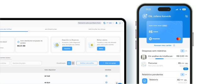 Duas telas de celular contendo o app VExpenses